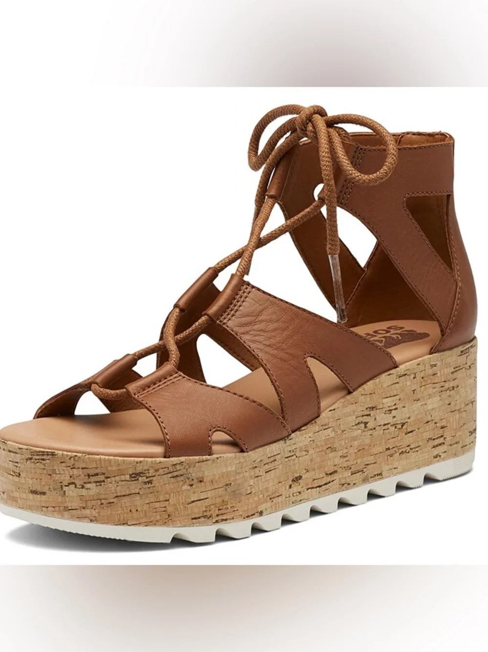 Sorel Cameron Flatform Lace Wedge Sandal Velvet Tan Brown Women's 9.5